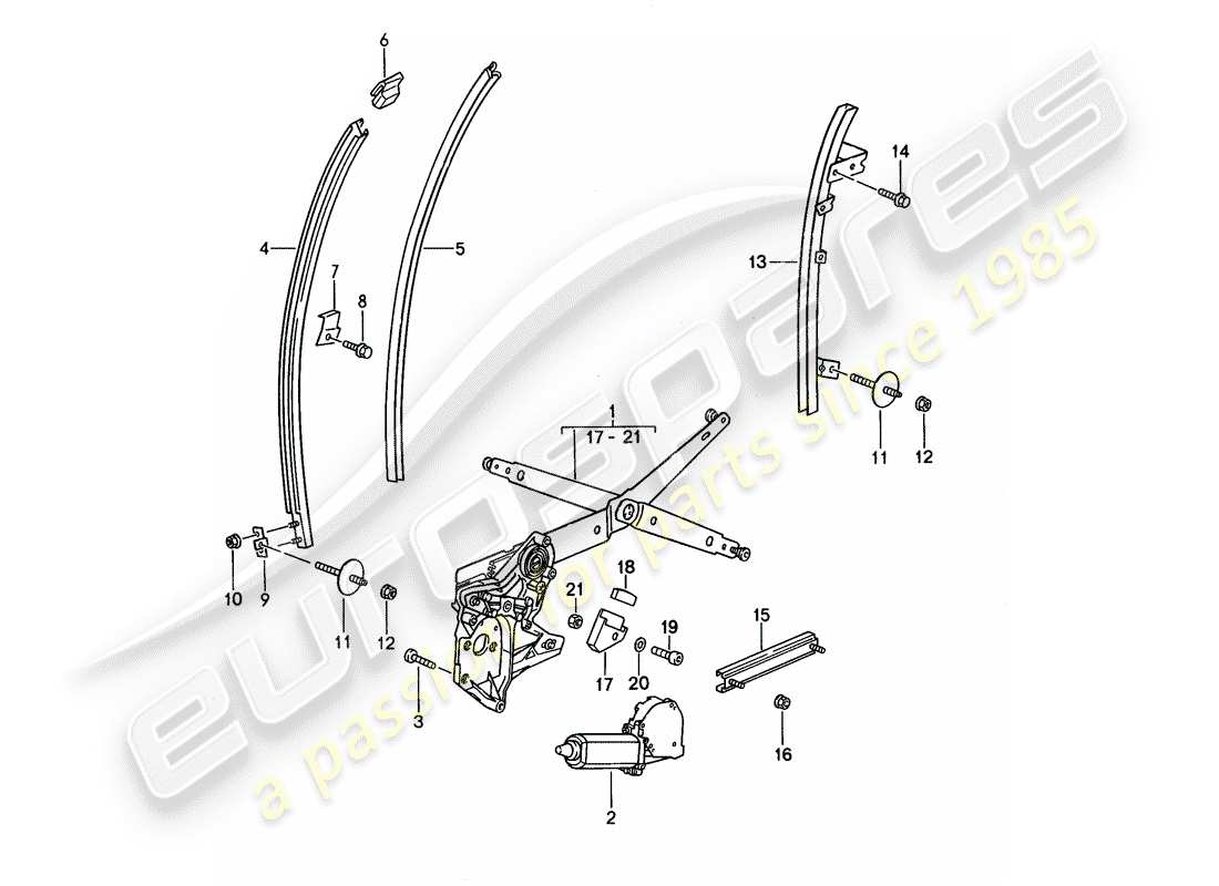 porsche 968 (1992) window regulator - glass channel part diagram