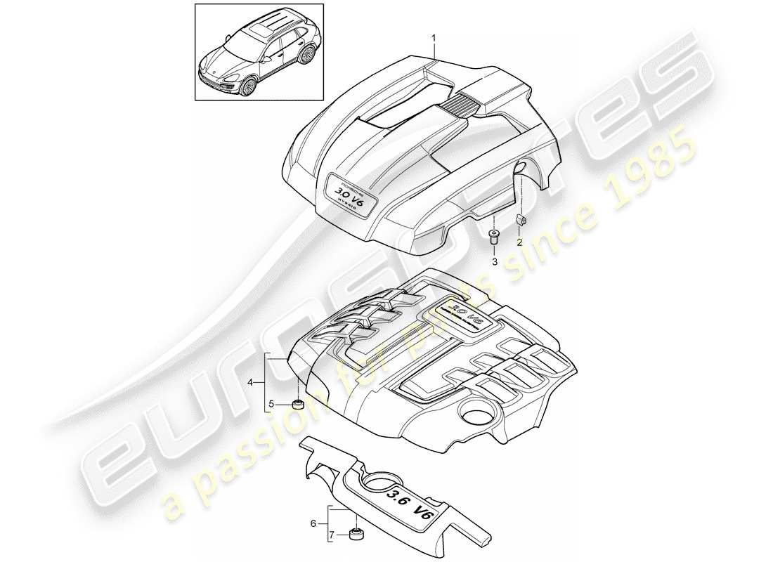 porsche cayenne e2 (2018) engine cover part diagram