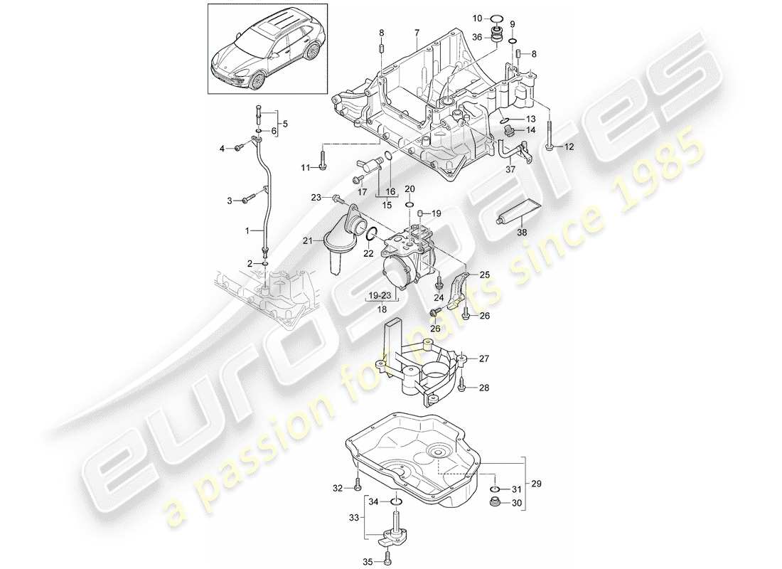 porsche cayenne e2 (2018) oil-conducting housing part diagram