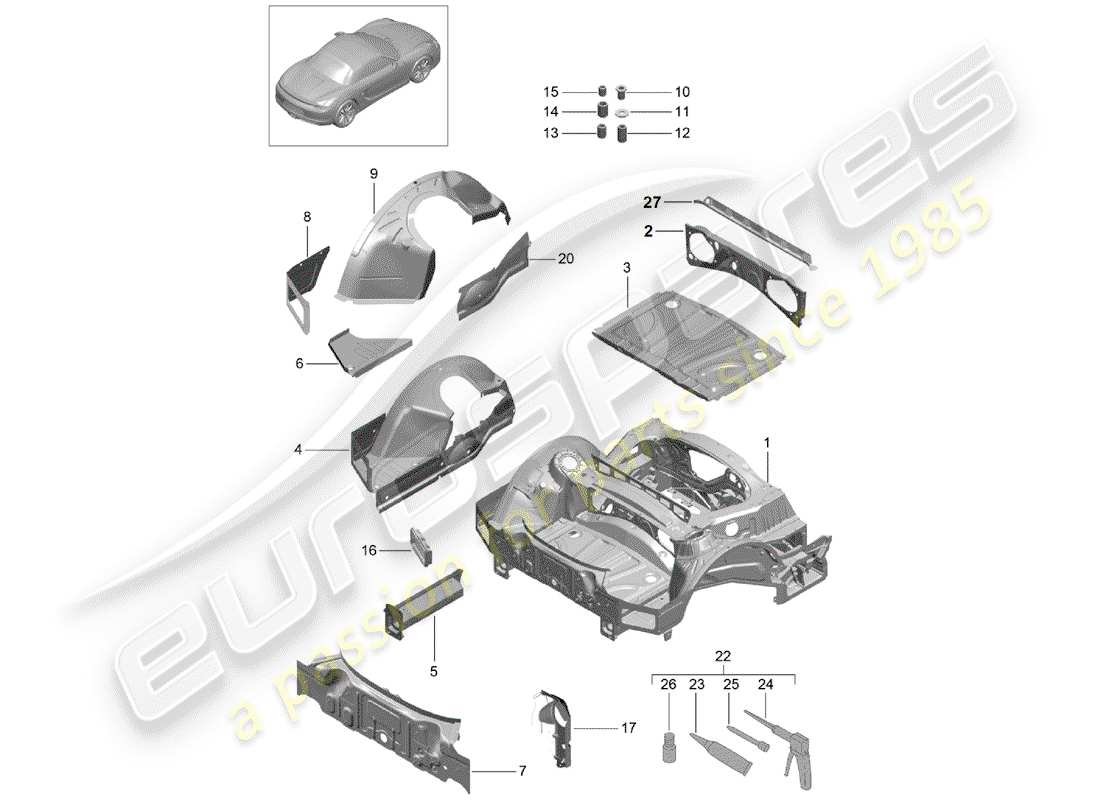 porsche boxster 981 (2014) rear end part diagram