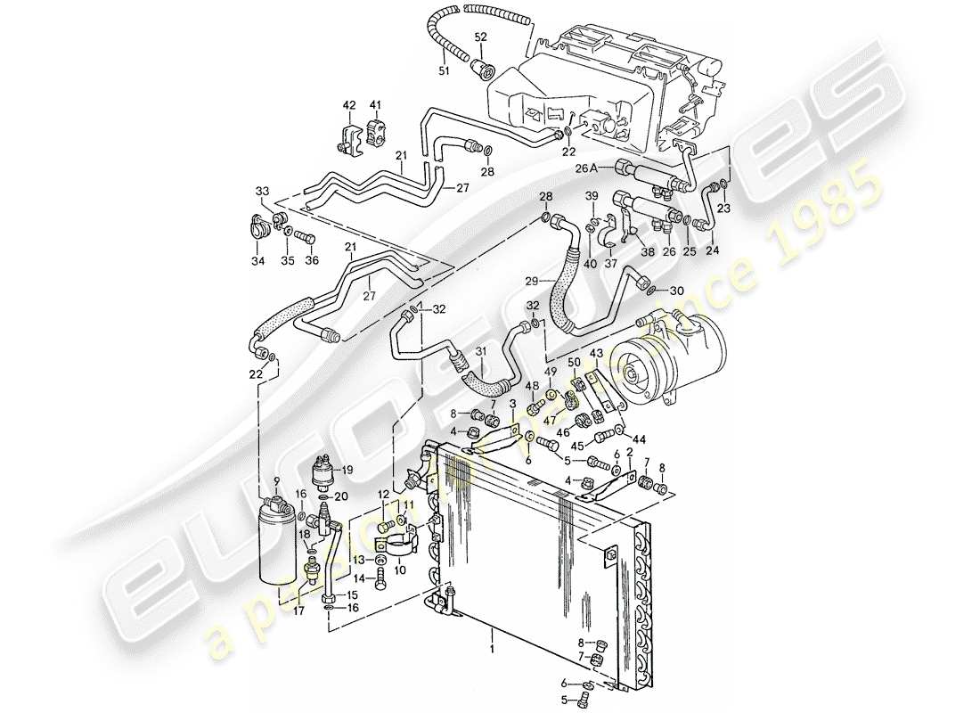 porsche 928 (1988) air conditioner - lines - auxiliary units part diagram