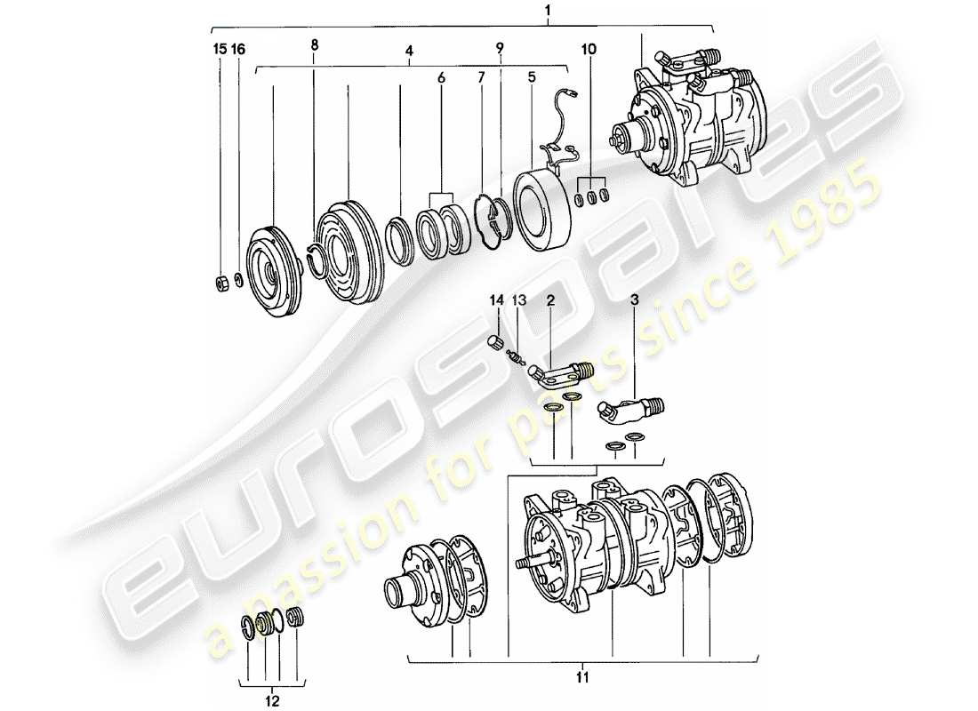 porsche 911 (1983) supplier - nippondenso - compressor part diagram