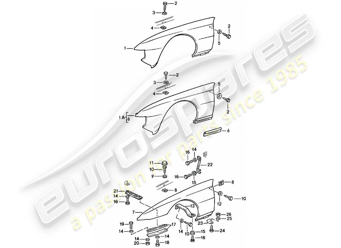 porsche 924 (1984) fender part diagram