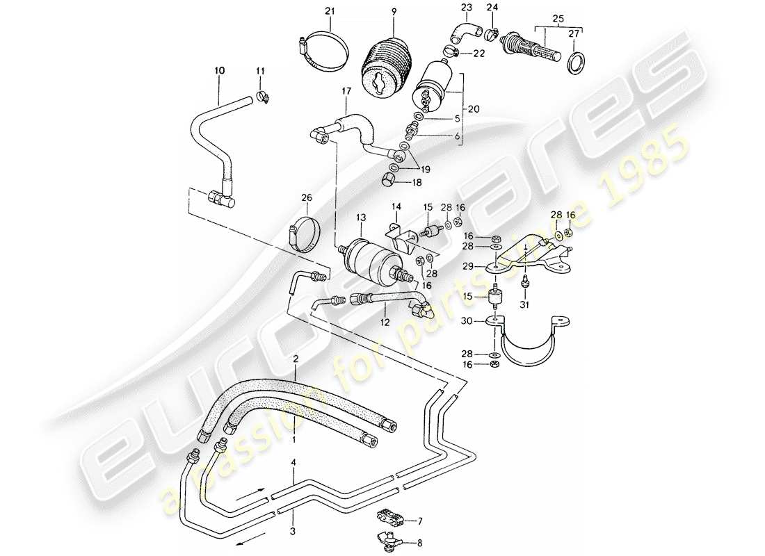 porsche 968 (1992) fuel system part diagram