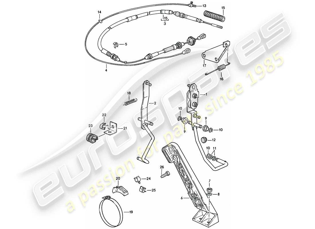 porsche 944 (1986) accelerator pedal - accelerator cable - for - automatic transmission part diagram