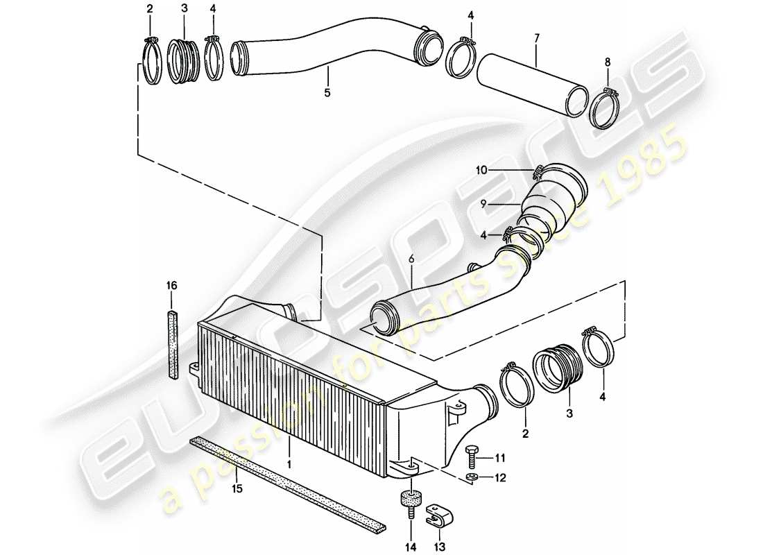 porsche 944 (1987) charge air cooler part diagram