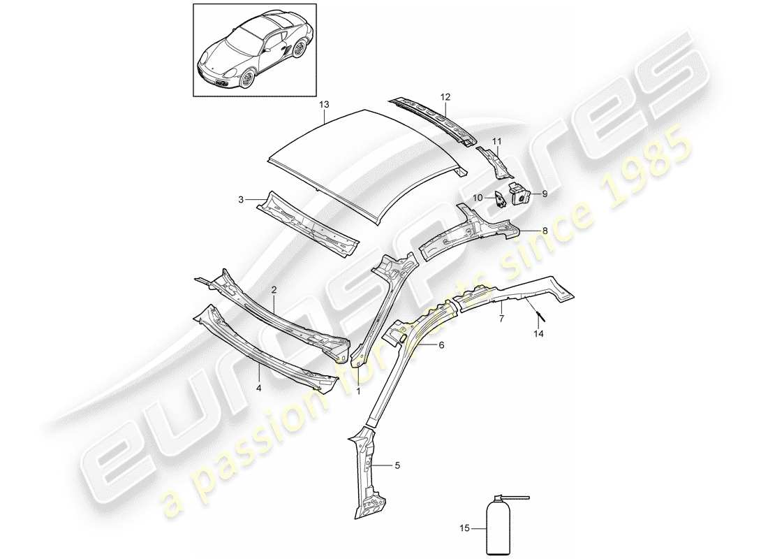 porsche cayman 987 (2009) roof part diagram