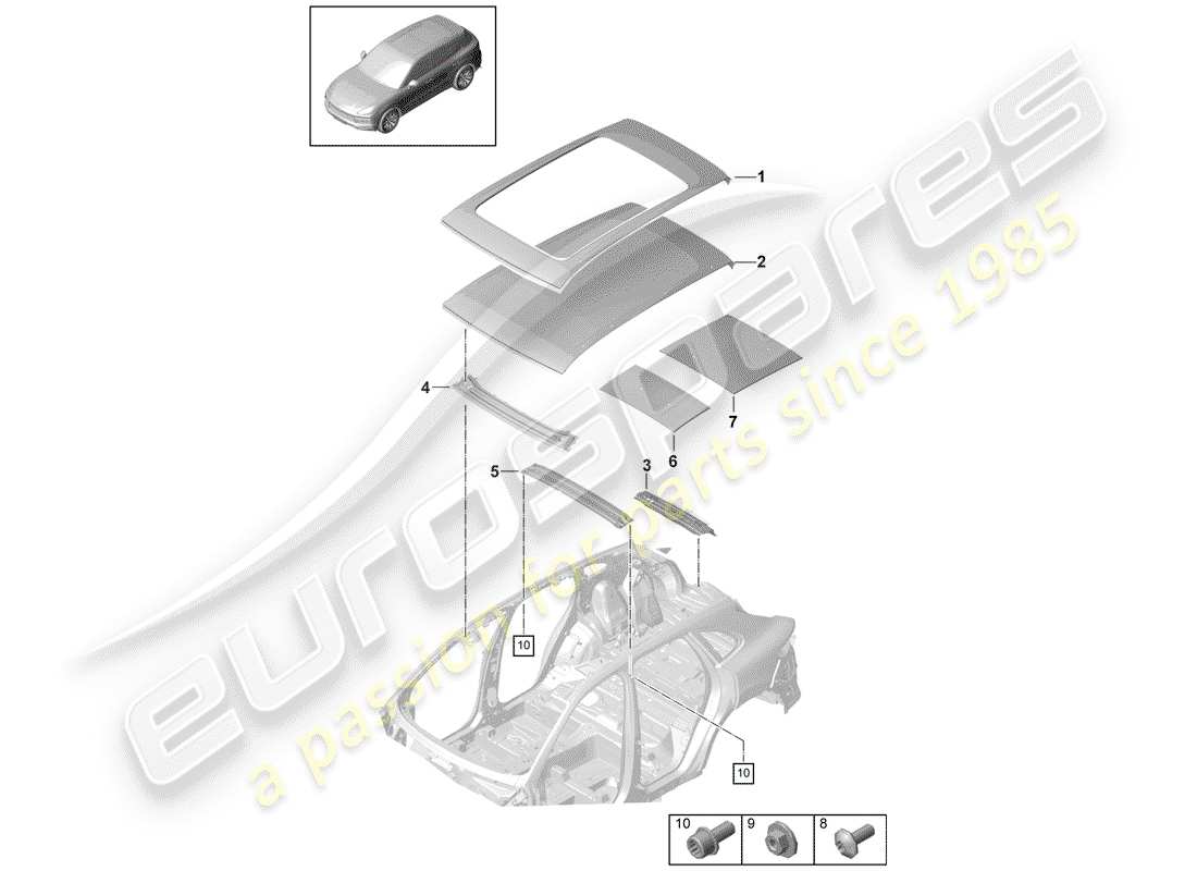 porsche cayenne e3 (2018) roof part diagram