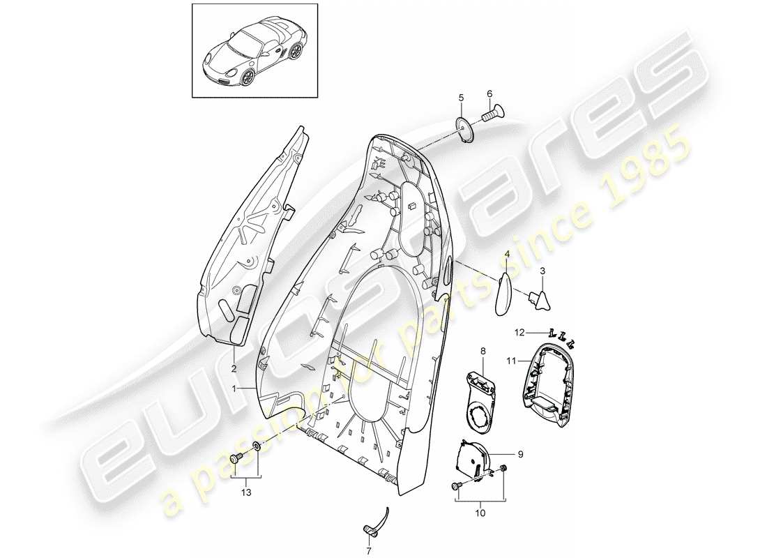 porsche boxster 987 (2012) backrest shell part diagram