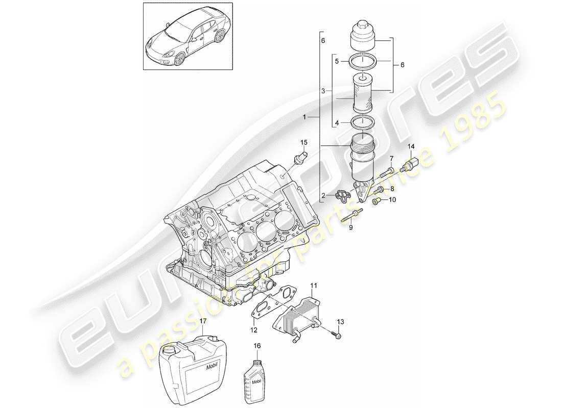 porsche panamera 970 (2010) oil filter part diagram