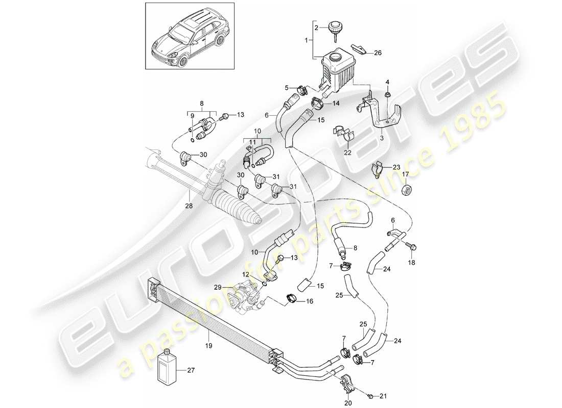 porsche cayenne e2 (2017) power steering part diagram