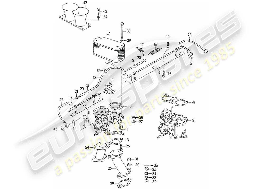 porsche 356/356a (1950) carburetor - solex 40 p ii-4/weber - and - fuel supply line part diagram