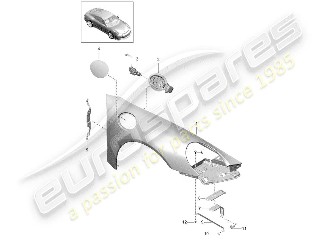 porsche 991r/gt3/rs (2019) fender part diagram