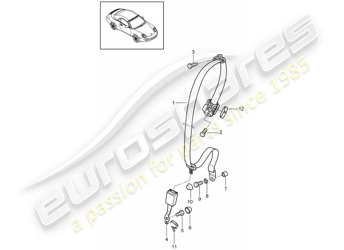 porsche 997 gen. 2 (2009) seat belt part diagram