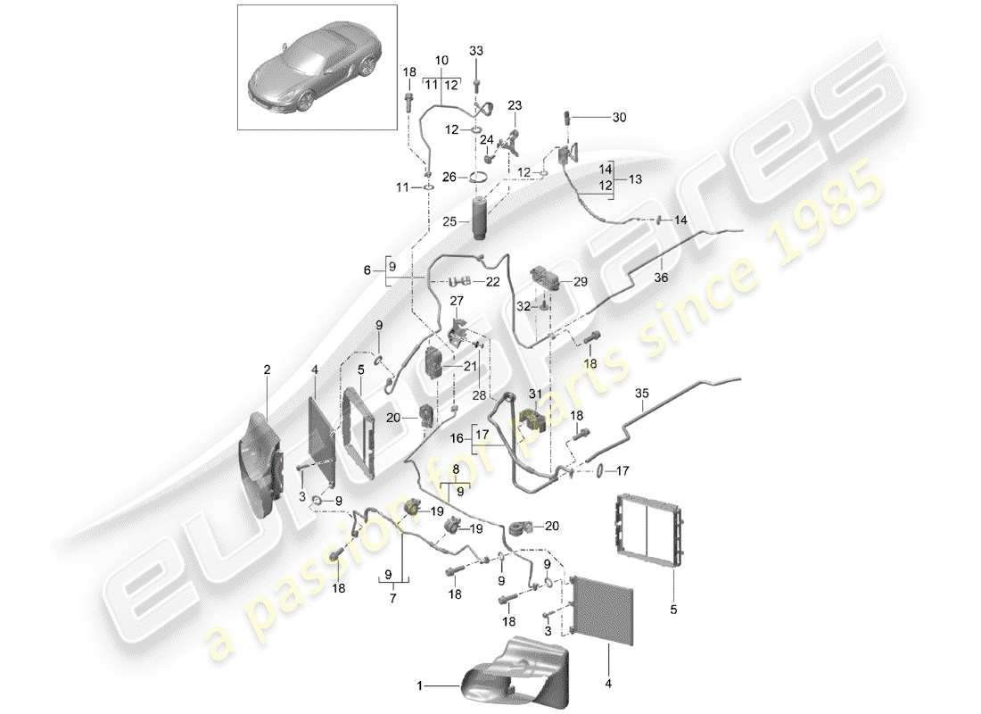 porsche boxster 981 (2014) refrigerant circuit part diagram