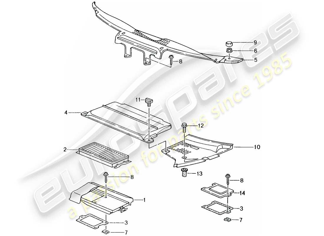 porsche 996 (1999) particulate filter - cover for plenum chamber part diagram