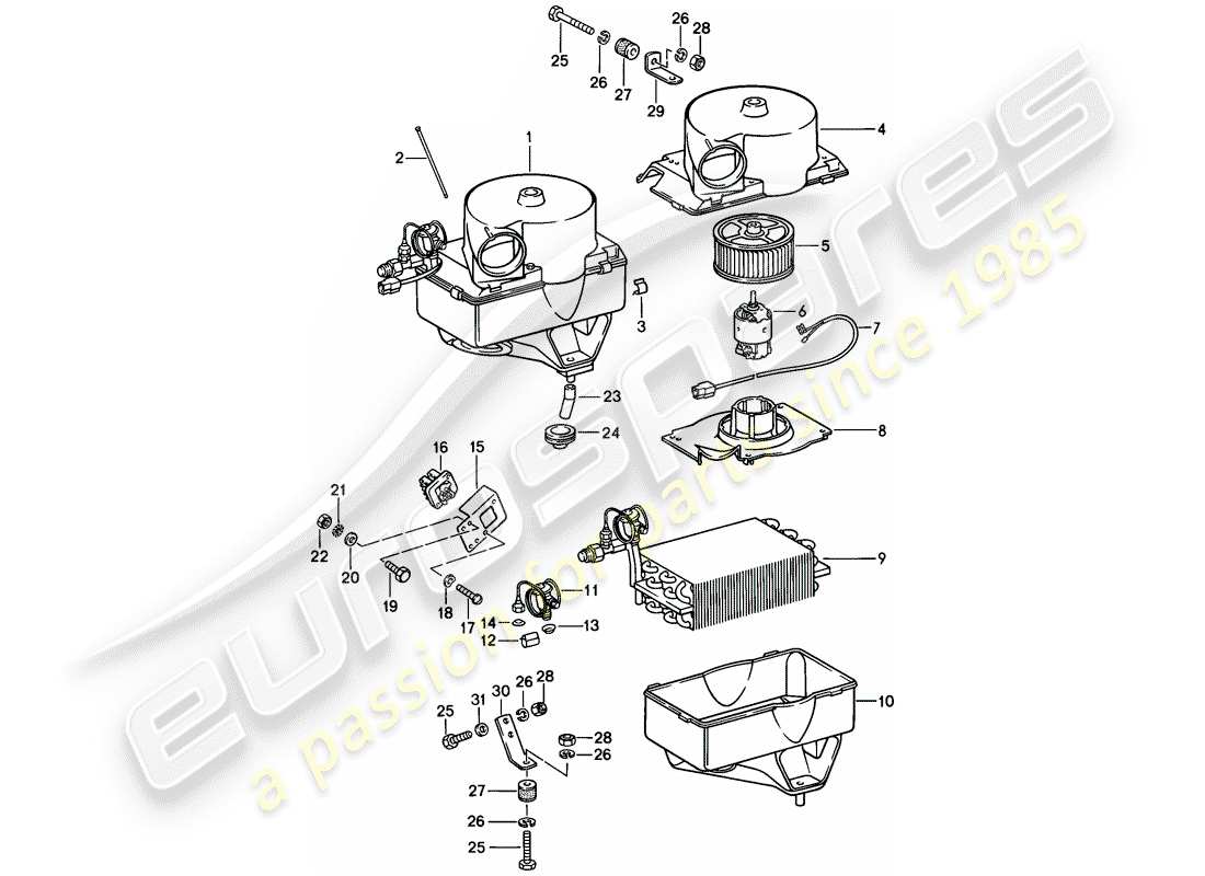 porsche 924 (1977) evaporator part diagram