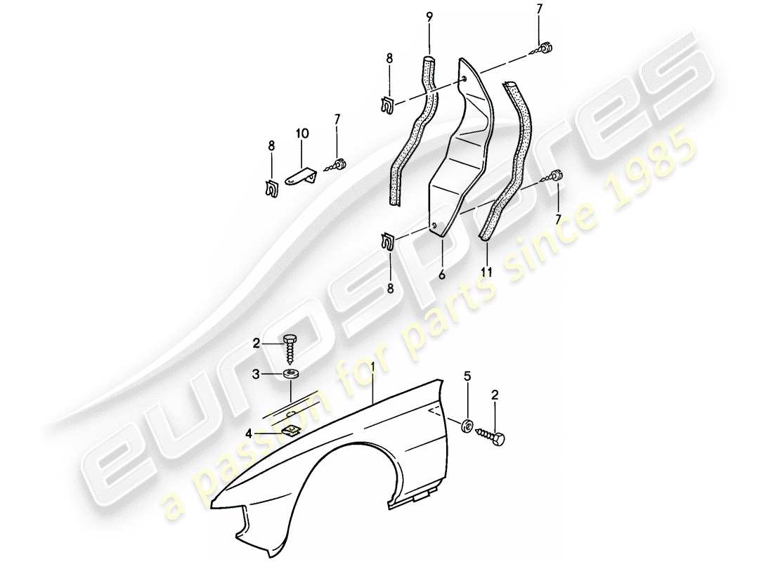 porsche 924s (1987) fender part diagram