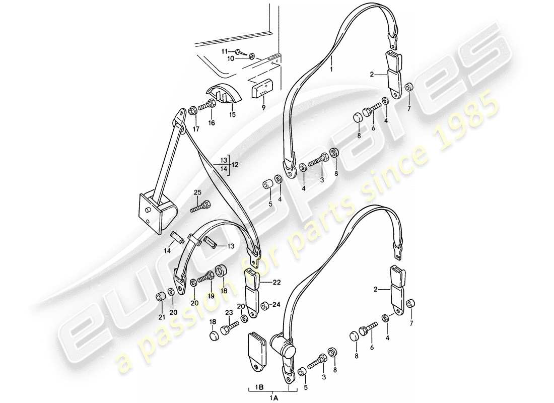 porsche 924s (1987) seat belt part diagram