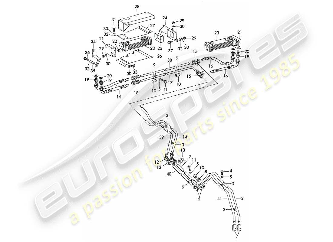 porsche 356b/356c (1962) oil pipe - oil cooler part diagram