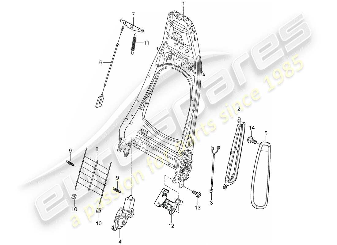 porsche 997 t/gt2 (2008) backrest frame part diagram