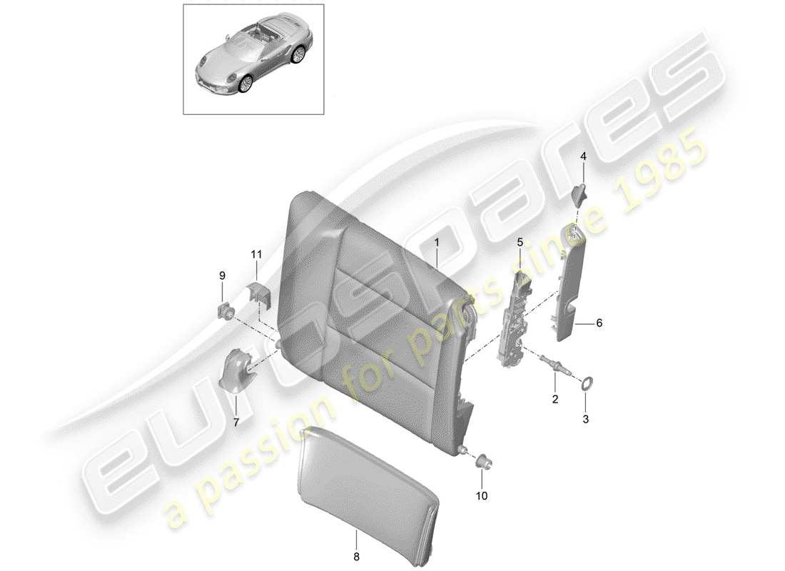 porsche 991 t/gt2rs emergency seat backrest part diagram