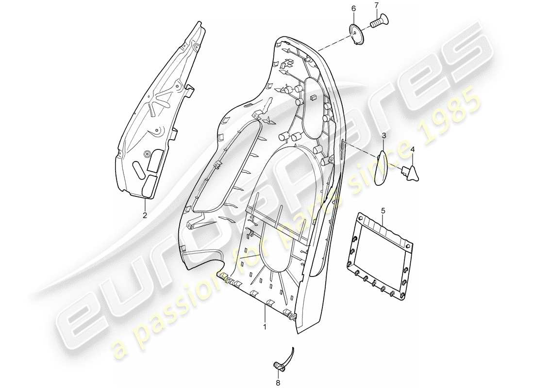 porsche 997 (2008) backrest shell part diagram