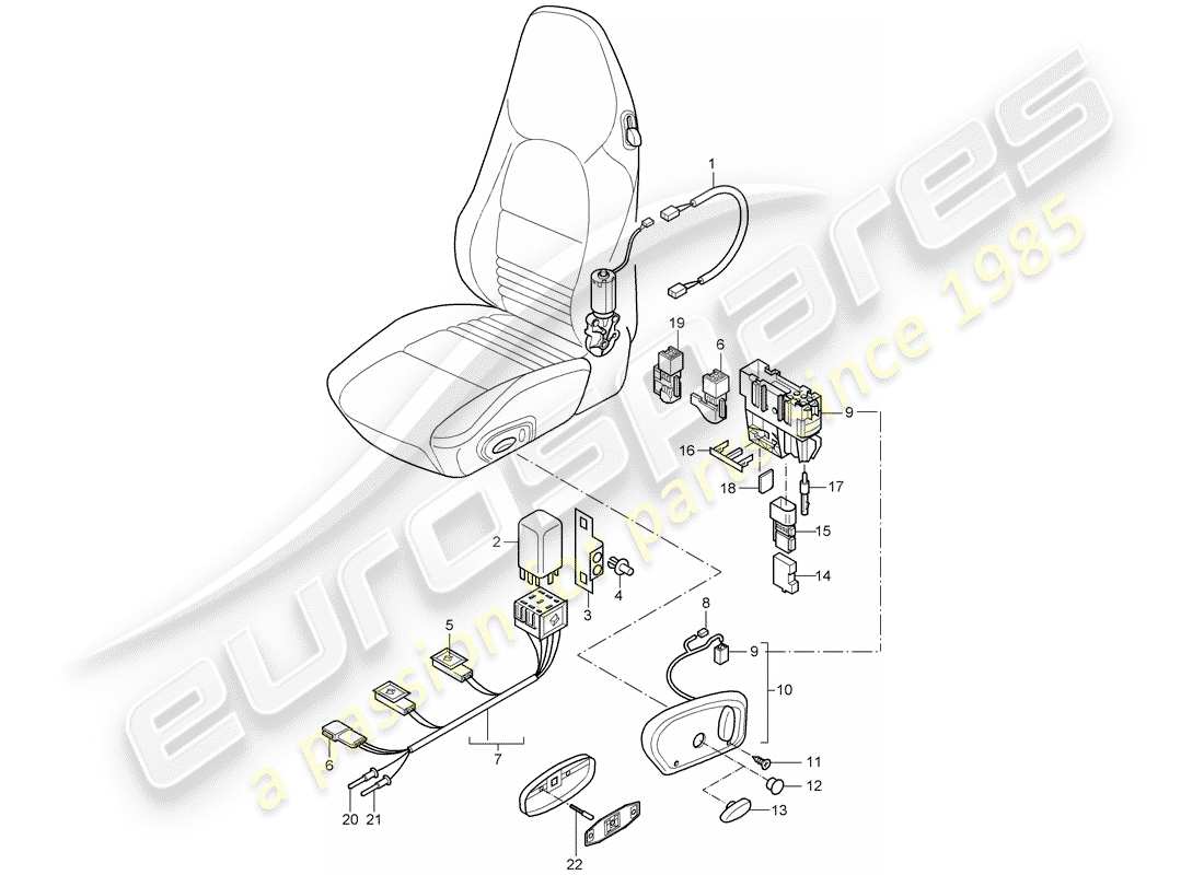 porsche boxster 986 (2004) wiring harnesses - switch - standard seat - sports seat part diagram