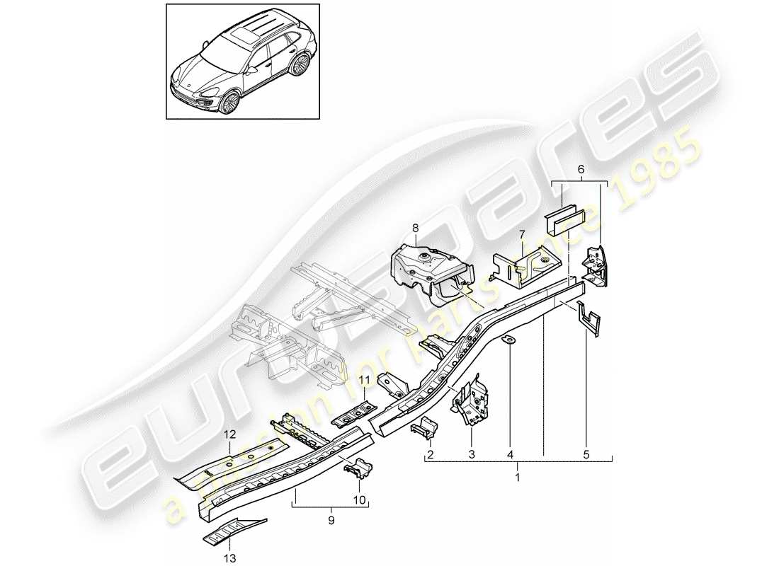 porsche cayenne e2 (2012) frame part diagram