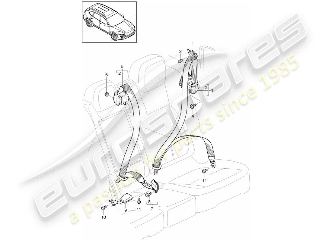 porsche cayenne e2 (2012) seat belt part diagram