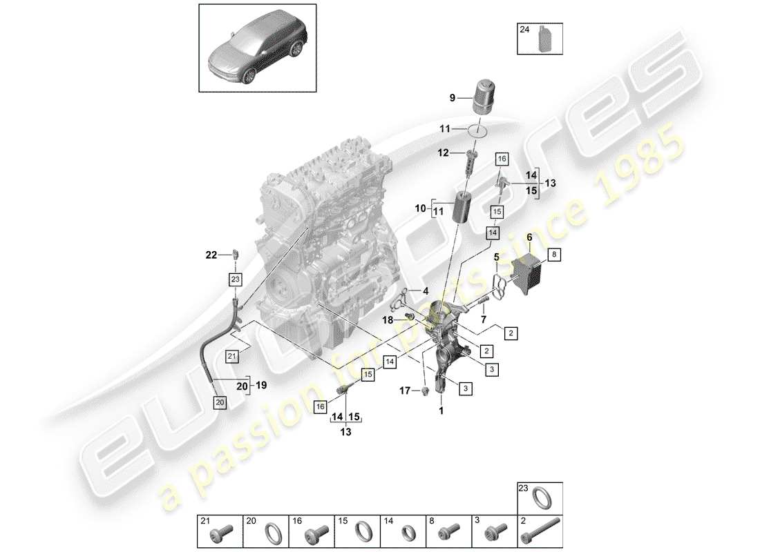 porsche cayenne e3 (2019) oil filter part diagram