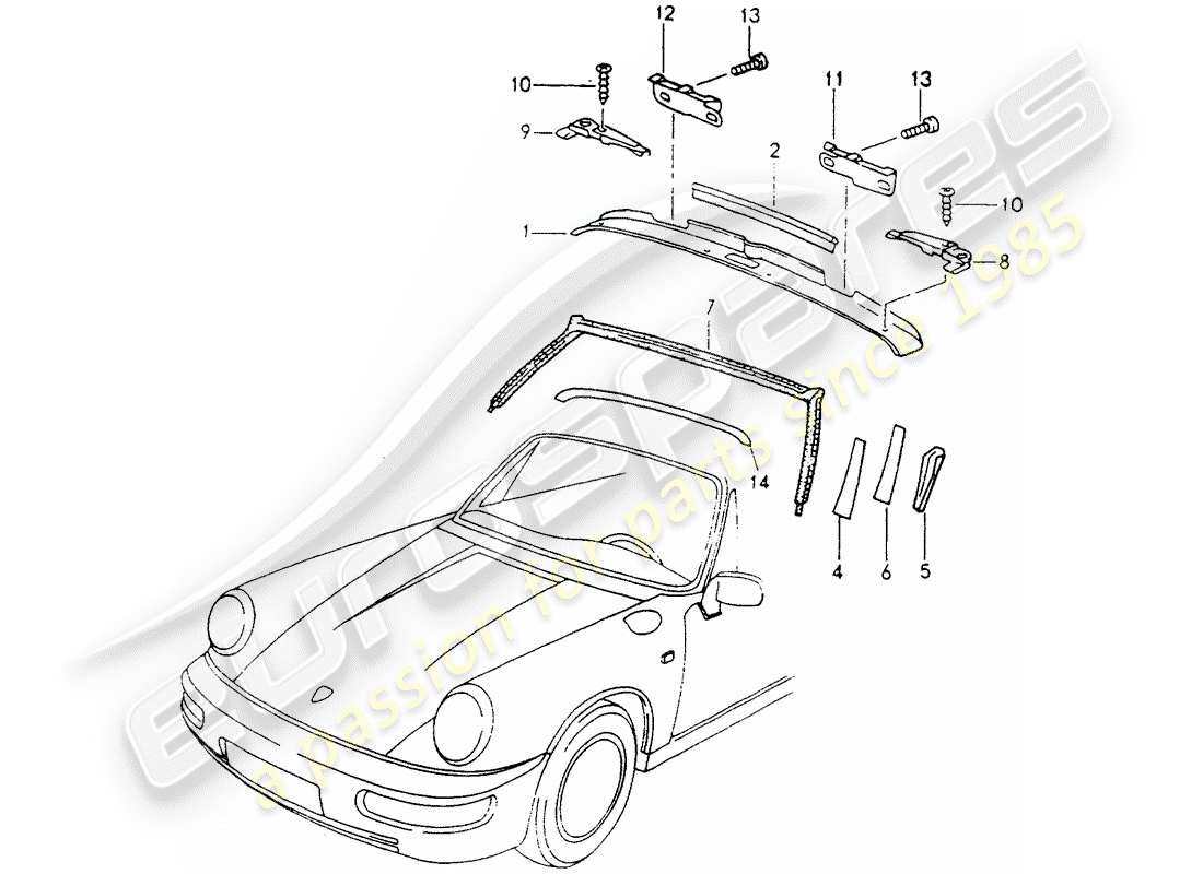 porsche 964 (1994) windshield frame - accessories part diagram