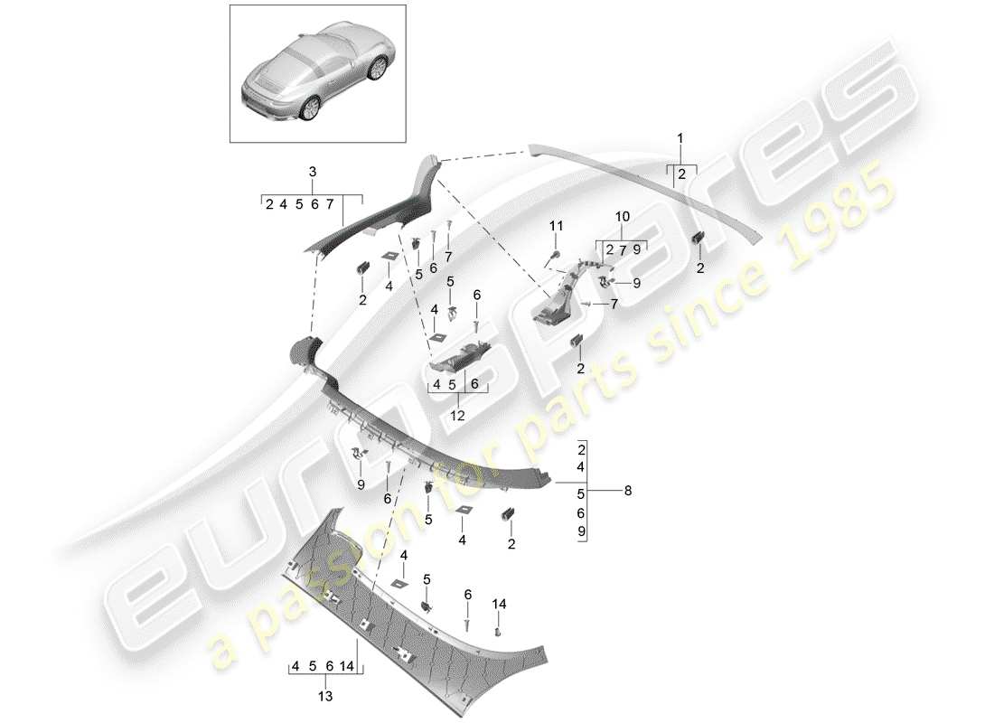 porsche 991 gen. 2 (2018) trims part diagram