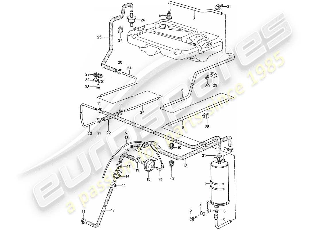 porsche 968 (1992) tank ventilation part diagram