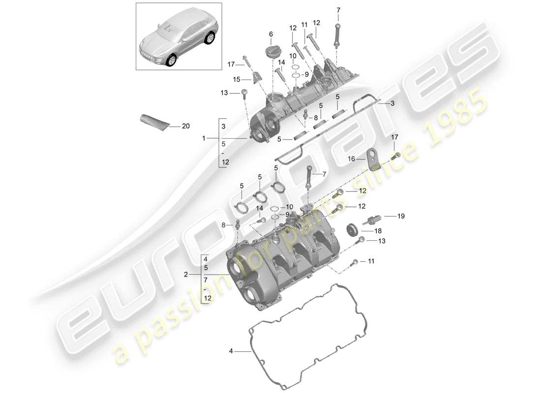 porsche macan (2016) valve cover part diagram