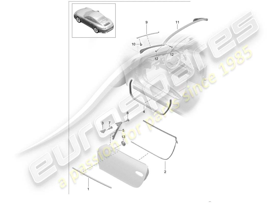 porsche 991 gen. 2 (2020) door seal part diagram