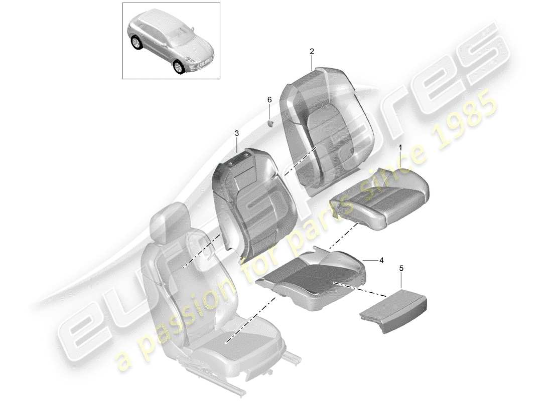 porsche macan (2015) backrest cover part diagram