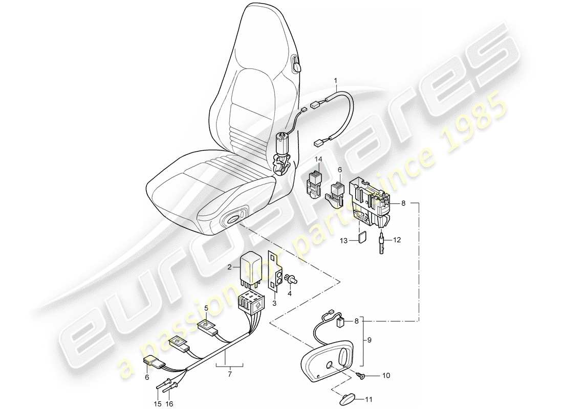 porsche 996 (2004) wiring harnesses - switch - standard seat - sports seat part diagram