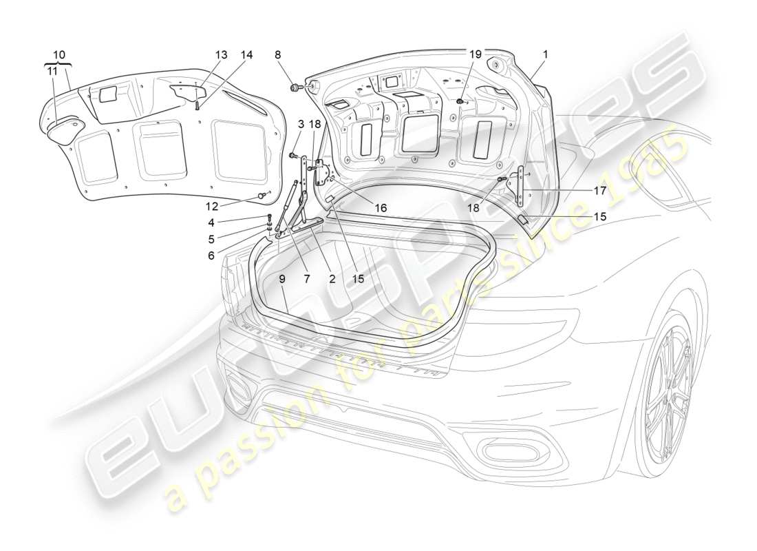 maserati granturismo s (2019) rear lid part diagram