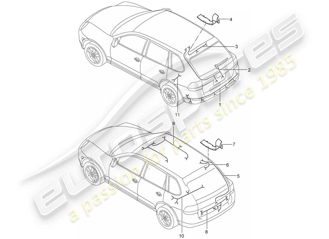 porsche cayenne (2004) wiring harnesses part diagram