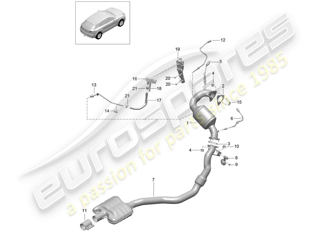 porsche macan (2018) exhaust system part diagram