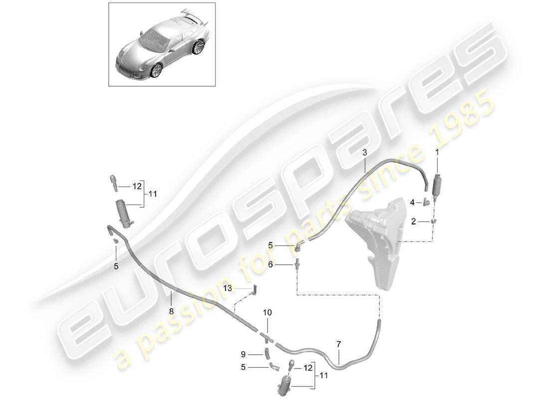 porsche 991r/gt3/rs (2019) headlight washer system part diagram