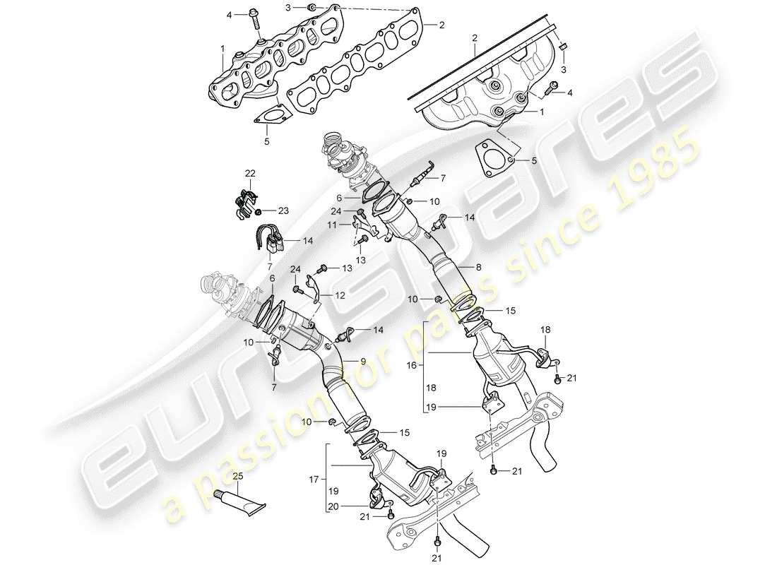 porsche cayenne (2010) exhaust system part diagram