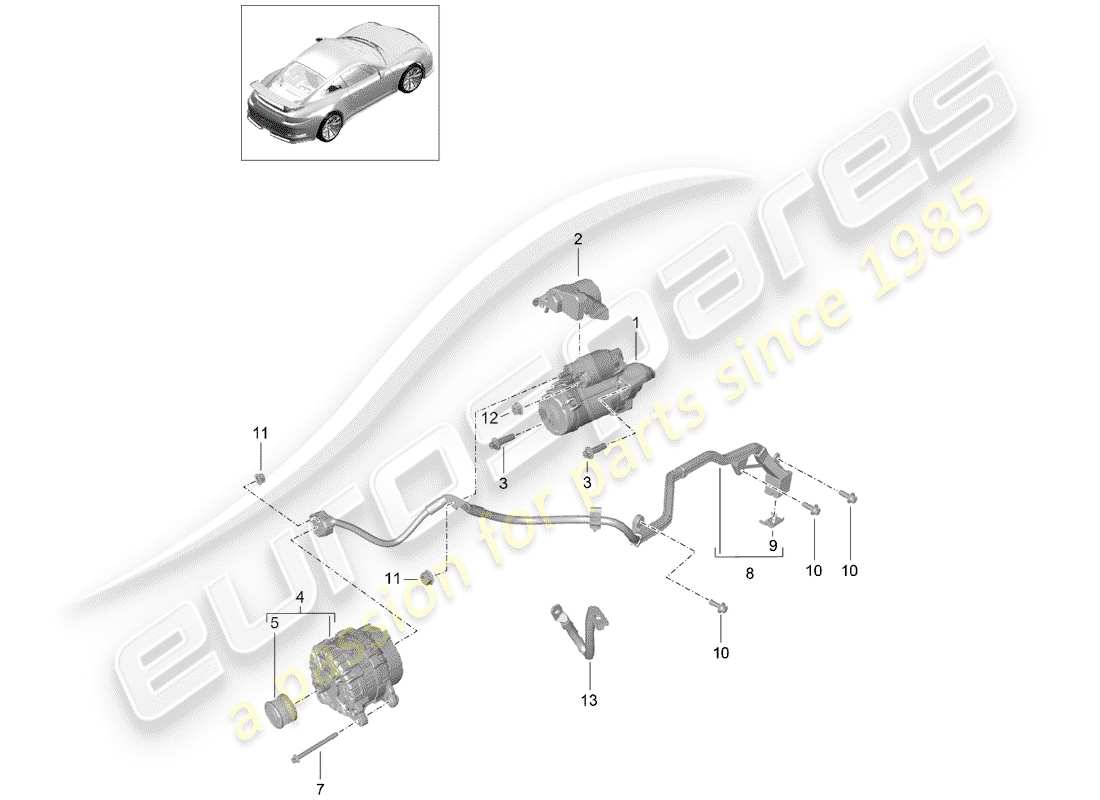 porsche 991r/gt3/rs (2019) starter part diagram