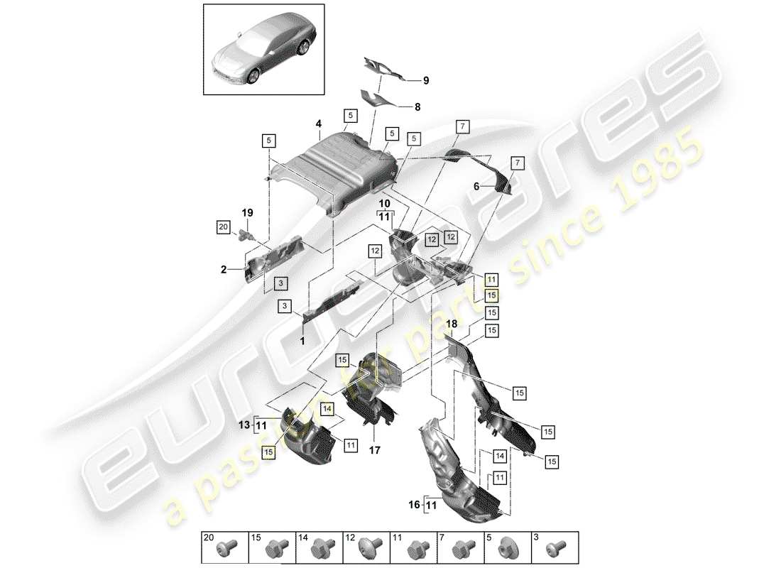 porsche panamera 971 (2020) exhaust system part diagram