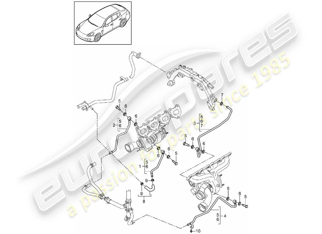 porsche panamera 970 (2016) water tube part diagram