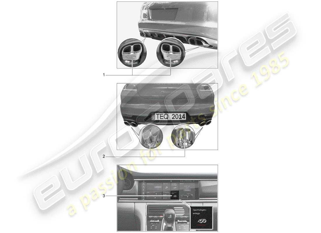 porsche tequipment panamera (2010) exhaust system part diagram