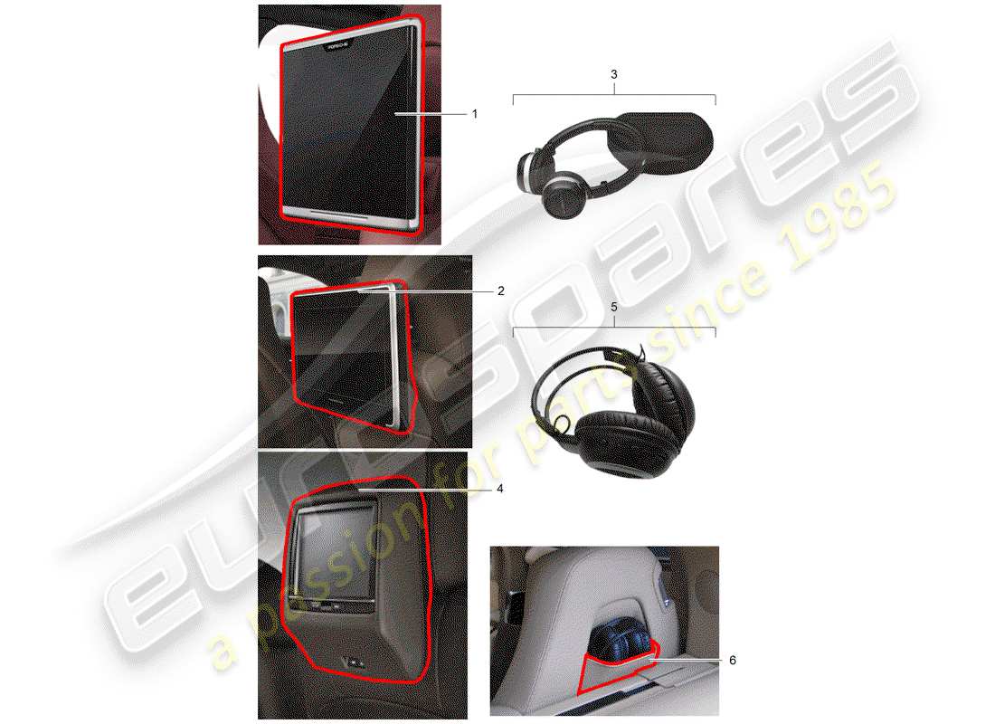 porsche tequipment panamera (2017) rear seat entertainment system part diagram