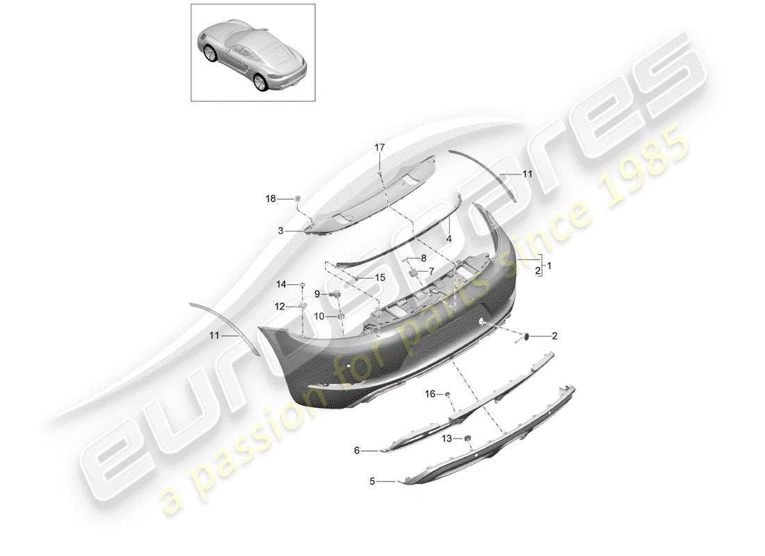 porsche 718 cayman (2020) bumper part diagram