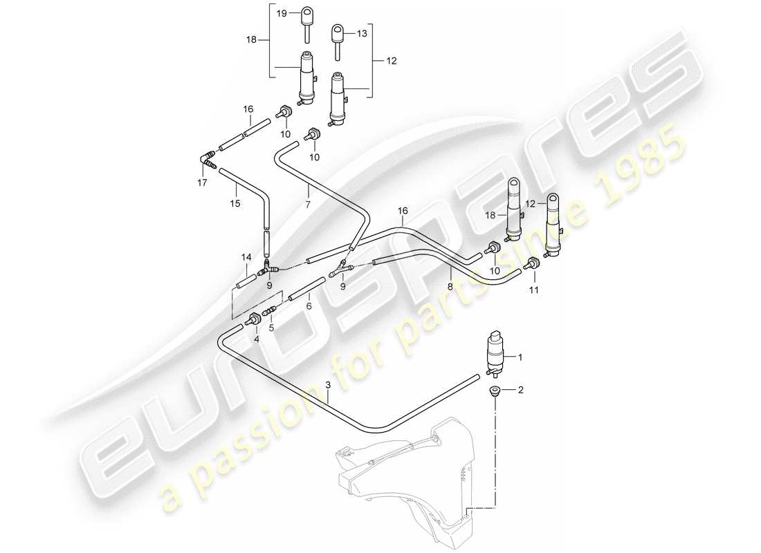 porsche 997 gt3 (2011) headlight washer system part diagram